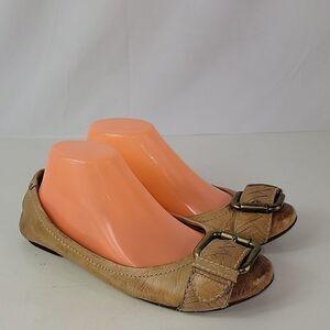 Fossil Maddox Brown Leather Buckle Embellished Solid Ballet